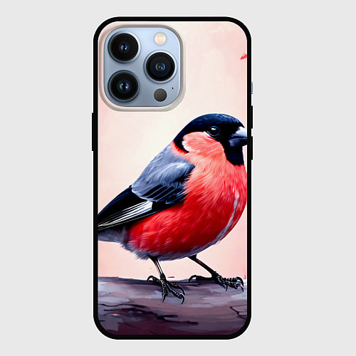 Чехол iPhone 13 Pro Снегирь на розовом / 3D-Черный – фото 1