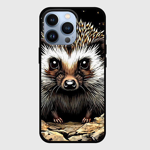 Чехол iPhone 13 Pro Ёжик на черном / 3D-Черный – фото 1