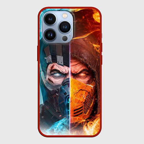 Чехол iPhone 13 Pro Mortal Kombat - Саб-зиро и Скорпион / 3D-Красный – фото 1