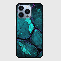 Чехол iPhone 13 Pro Зеленые разломленные плиты с фиолетовой обводкой