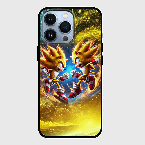 Чехол iPhone 13 Pro Sonic and Shadow battle in space - movie / 3D-Черный – фото 1