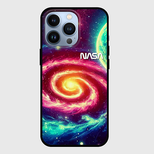 Чехол iPhone 13 Pro Spiral galaxy - neon glow / 3D-Черный – фото 1