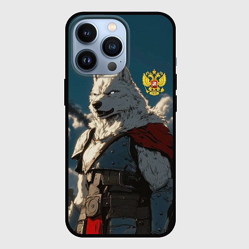 Чехол iPhone 13 Pro Волк русский воин / 3D-Черный – фото 1