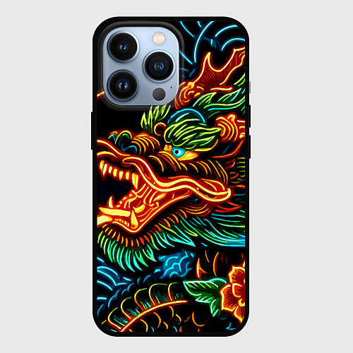 Чехол iPhone 13 Pro Japanese neon dragon - irezumi / 3D-Черный – фото 1