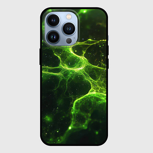 Чехол iPhone 13 Pro Зеленые волокна текстура / 3D-Черный – фото 1