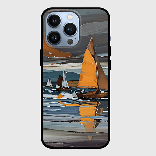 Чехол iPhone 13 Pro Живопись с парусниками / 3D-Черный – фото 1