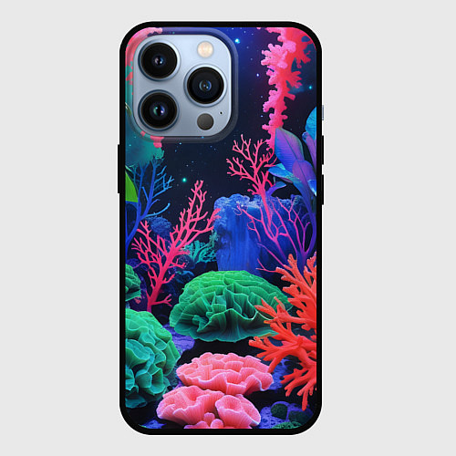 Чехол iPhone 13 Pro Подводный мир с кораллами / 3D-Черный – фото 1