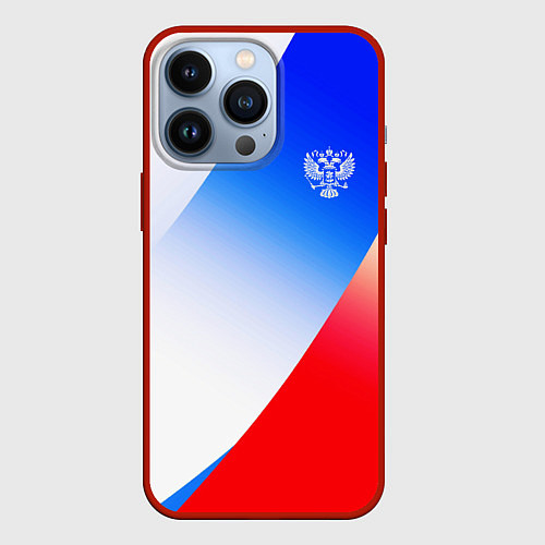Чехол iPhone 13 Pro Герб России на фоне цветов флага градиент / 3D-Красный – фото 1