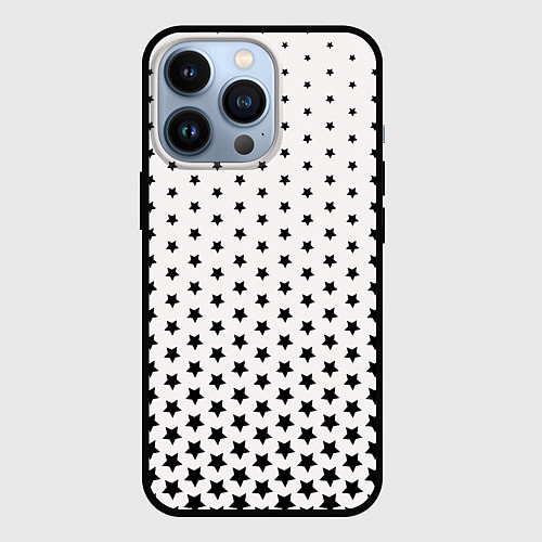Чехол iPhone 13 Pro Градиент черных звезд на белом / 3D-Черный – фото 1