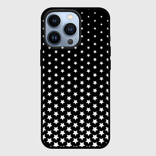Чехол iPhone 13 Pro Градиент белых звезд на черном / 3D-Черный – фото 1