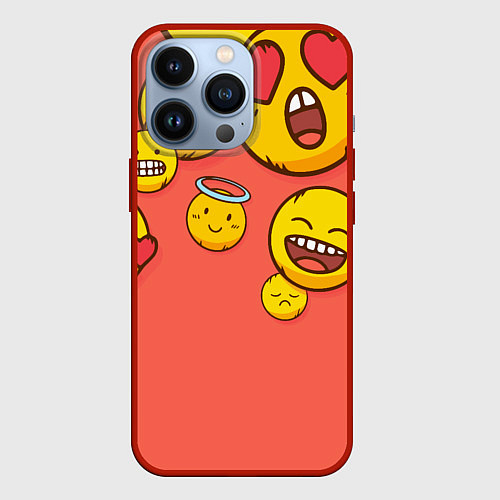 Чехол iPhone 13 Pro Смайлы на красном фоне / 3D-Красный – фото 1