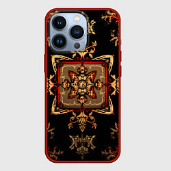 Чехол для iPhone 13 Pro Черно-золотые узоры, цвет: 3D-красный