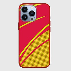 Чехол iPhone 13 Pro Красно-розовый с салатовым точечный