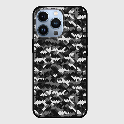 Чехол iPhone 13 Pro Серая пиксельная текстура / 3D-Черный – фото 1