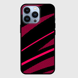 Чехол iPhone 13 Pro Чёрный с розовым абстракция полосы