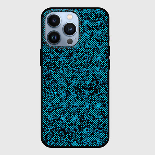 Чехол iPhone 13 Pro Чёрно-голубой текстура точки / 3D-Черный – фото 1