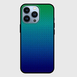 Чехол iPhone 13 Pro Сине-зелёный градиент в чёрный горошек