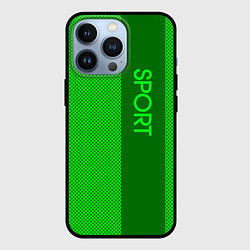 Чехол для iPhone 13 Pro Sport зелёный с полосой, цвет: 3D-черный