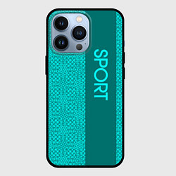 Чехол для iPhone 13 Pro Sport бирюзовый текстурный с полосой, цвет: 3D-черный