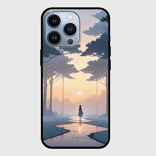 Чехол iPhone 13 Pro В лесу на закате / 3D-Черный – фото 1