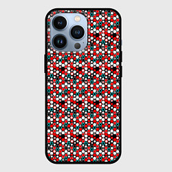 Чехол iPhone 13 Pro Киберпанк шестиугольники красные