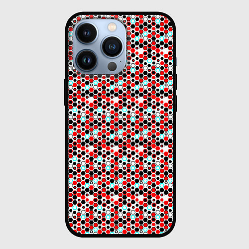 Чехол iPhone 13 Pro Киберпанк шестиугольники красные / 3D-Черный – фото 1