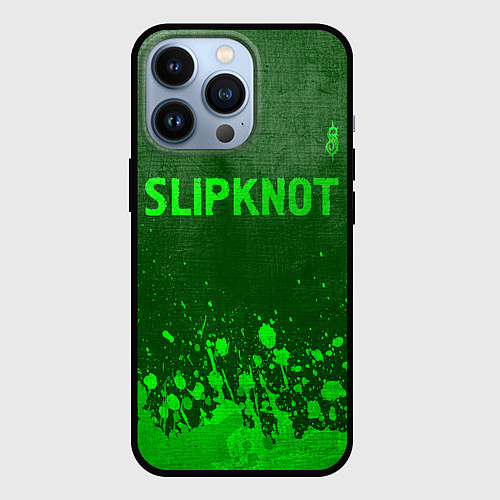 Чехол iPhone 13 Pro Slipknot - green gradient посередине / 3D-Черный – фото 1