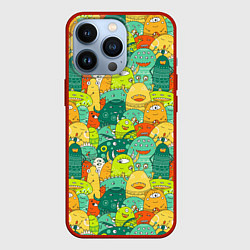 Чехол для iPhone 13 Pro Весёлые монстрики пришельцы, цвет: 3D-красный