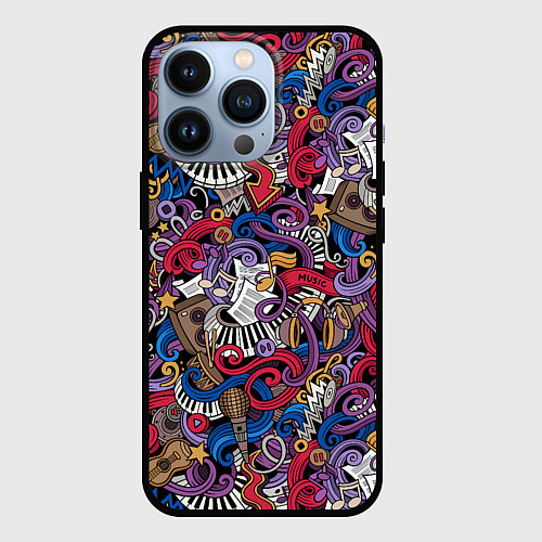 Чехол iPhone 13 Pro Музыкальный коллаж / 3D-Черный – фото 1