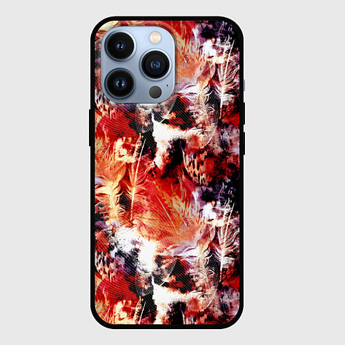 Чехол iPhone 13 Pro Огненные перья / 3D-Черный – фото 1