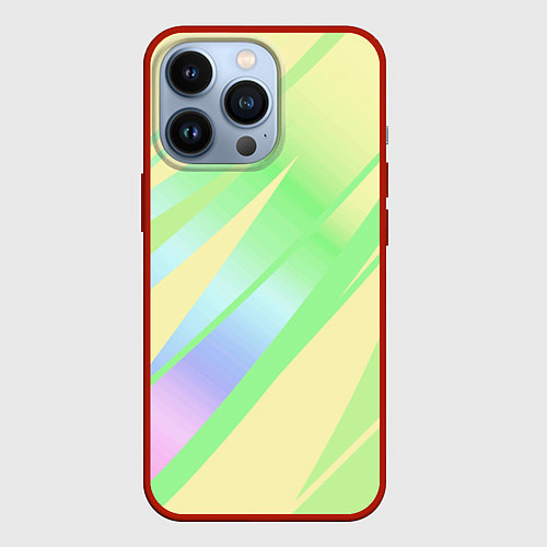 Чехол iPhone 13 Pro Жёлто-зелёный полосатый / 3D-Красный – фото 1