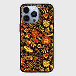 Чехол iPhone 13 Pro Цветочный золотой узор