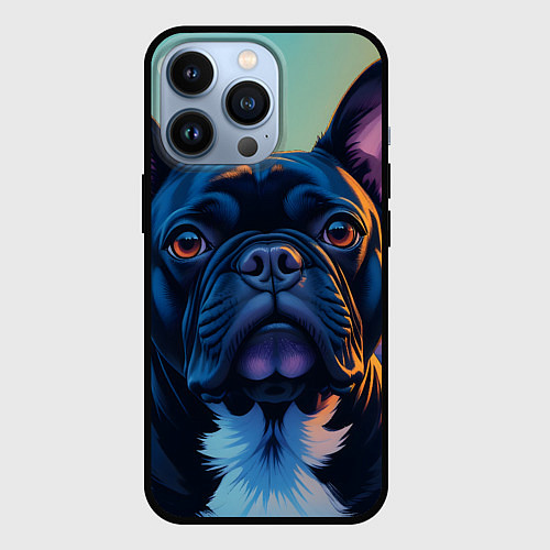Чехол iPhone 13 Pro Вечер и бульдог / 3D-Черный – фото 1