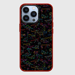 Чехол для iPhone 13 Pro Кислотные динозаврики, цвет: 3D-красный