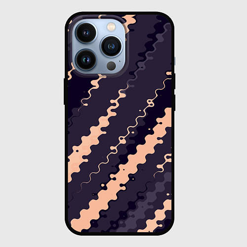 Чехол iPhone 13 Pro Фиолетовый с бежевым искажённые полосы / 3D-Черный – фото 1