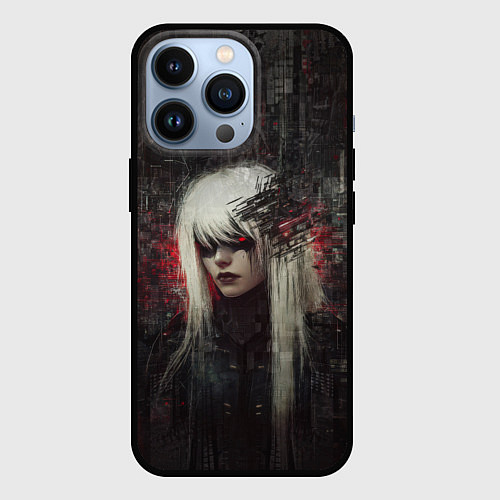 Чехол iPhone 13 Pro Беловолосая девушка-киборг / 3D-Черный – фото 1