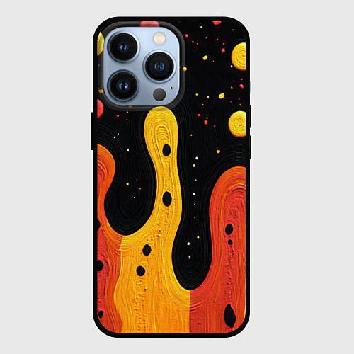 Чехол iPhone 13 Pro Оранжевая и желтая краска на черном / 3D-Черный – фото 1