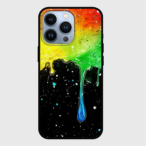 Чехол iPhone 13 Pro Стекающая радуга по черному / 3D-Черный – фото 1