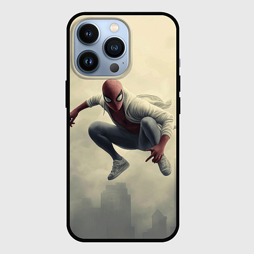 Чехол iPhone 13 Pro Человек паук в прыжке / 3D-Черный – фото 1