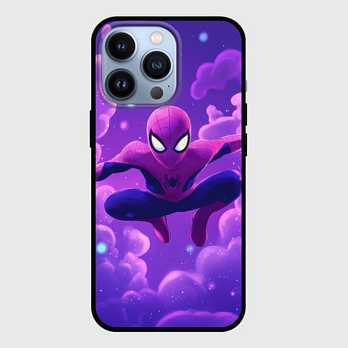 Чехол iPhone 13 Pro Человек-паук на фоне облаков / 3D-Черный – фото 1