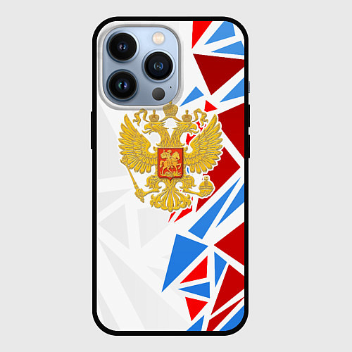 Чехол iPhone 13 Pro Герб России - фрагментация цветов / 3D-Черный – фото 1