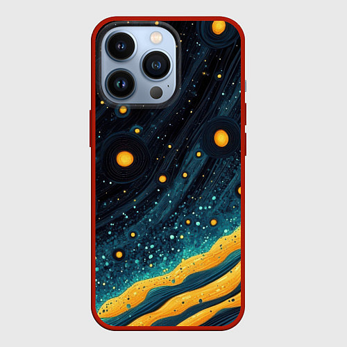 Чехол iPhone 13 Pro Оранжевая краска на бирюзовой текстуре / 3D-Красный – фото 1