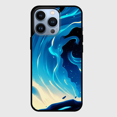 Чехол iPhone 13 Pro Бело-синее пламя из абстрактных красок / 3D-Черный – фото 1