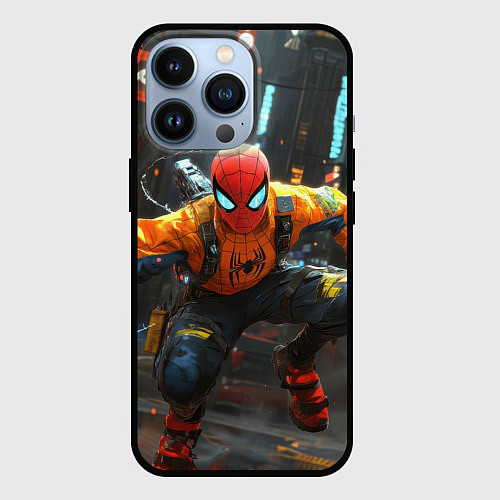 Чехол iPhone 13 Pro Человек паук бежит / 3D-Черный – фото 1