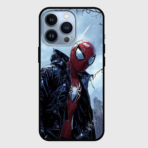 Чехол iPhone 13 Pro Человек-паук в куртке / 3D-Черный – фото 1