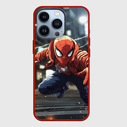 Чехол для iPhone 13 Pro Человек-паук запускает паутину, цвет: 3D-красный