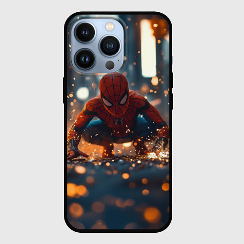 Чехол iPhone 13 Pro Человек паук и золотая пыльца / 3D-Черный – фото 1