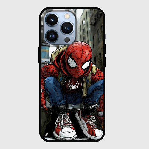 Чехол iPhone 13 Pro Человек-паук в больших кедах / 3D-Черный – фото 1