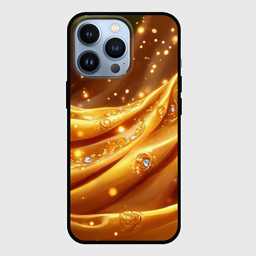 Чехол iPhone 13 Pro Золотая ткань с блестками / 3D-Черный – фото 1