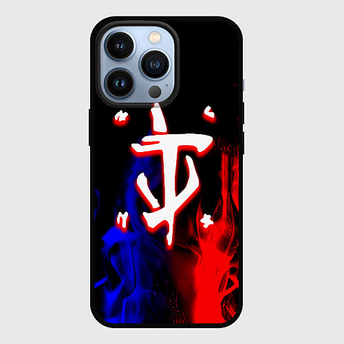 Чехол iPhone 13 Pro Doom flame neon / 3D-Черный – фото 1